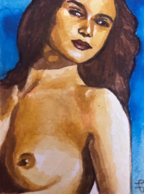 Nude Female Pinup Portrait Figure Figurative Art Aceo Drawing Painting