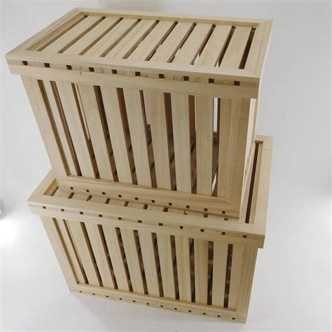 China Custom Natural Unfinished Slat Wood Storage Boxes Wholesale