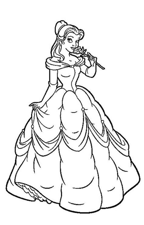 Princess Belle In Her Beautiful Gown On Disney Princesses Coloring Page