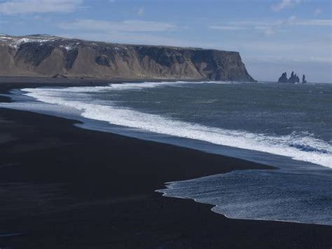 Black Volcanic Sand Beach Dyrholaey Near Vik Iceland Polar Regions