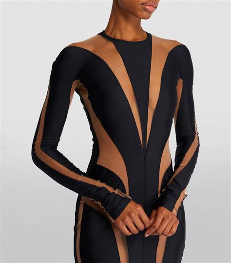 Womens Mugler Black Mesh Detail Maxi Dress Harrods UK
