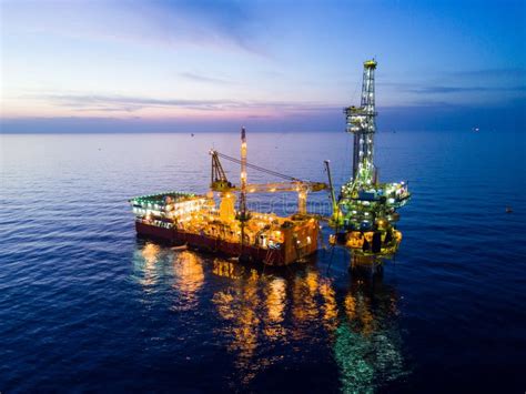 Aerial View Of Tender Drilling Oil Rig Barge Oil Rig Stock Image