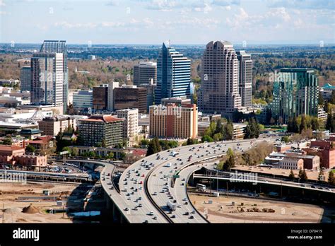 Aerial Of The Downtown Skyline Of Sacramento California Stock Photo