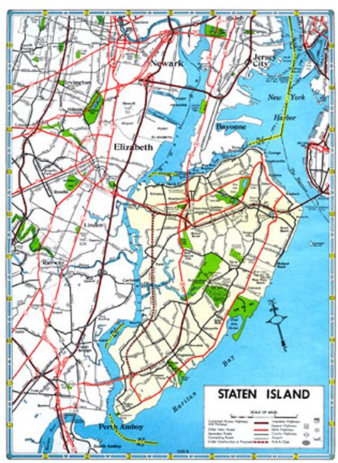 Staten Island Map Vintage 1960s Art Illustration New York City Nyc
