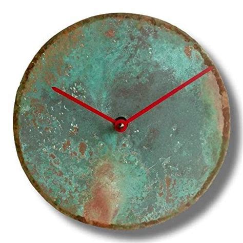 Small Patinated Copper Turquoise Rustic Wall Clock 6 Inch