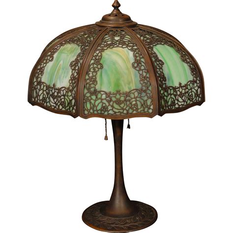 Gorgeous Elegant Fine Filigree Overlay Slag Glass Lamp From