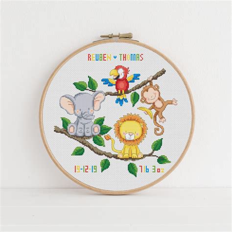 Home is by the campfire! Jungle Animal Baby Sampler Cross Stitch Pattern | Lucie ...