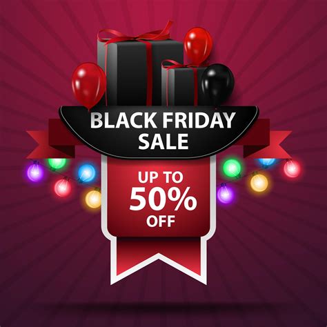 Black Friday Sale Up To 50 Off Discount Web Banner With Ribbon