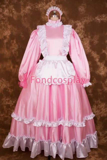 SEXY LOCKABLE BABY Pink Satin Sissy Maid Long Dress Cosplay Costume Uniform PicClick