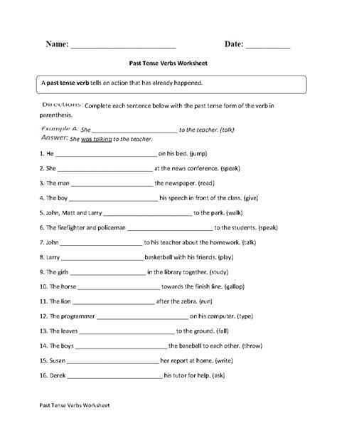 Verb In Past Tense Worksheets