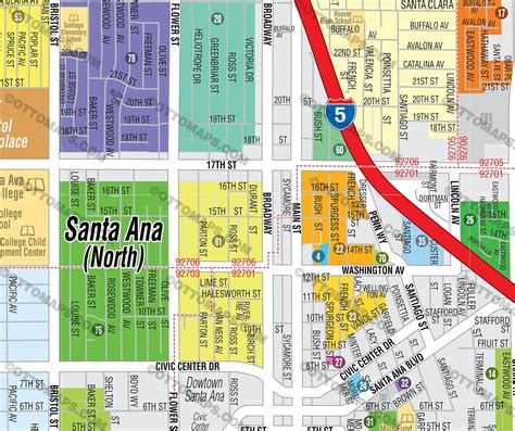 Santa Ana Map Orange County Ca 3 Versions Full North And South