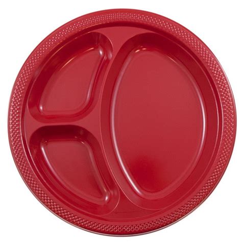 Jam 3 Compartment Divided Plastic Plates 20pack Red Large 1025