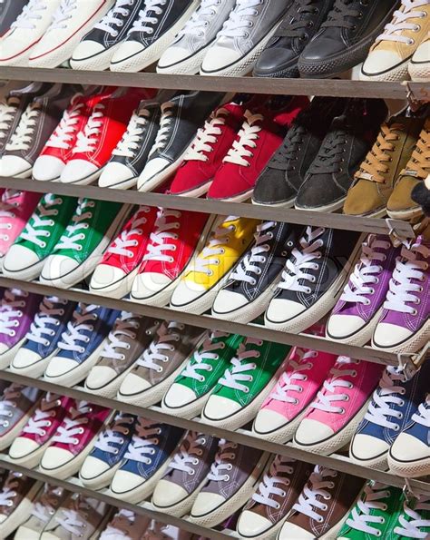 Lots Of Sneaker Shoes On Sale Stock Photo Colourbox