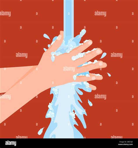 Hand Washing Under Running Water Thorough Washing Soap Hands On Warning Stock Vector Image
