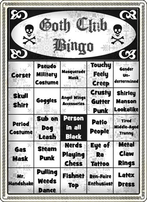 Goth Club Bingo Totally Going To Have To Play This When I Get To A