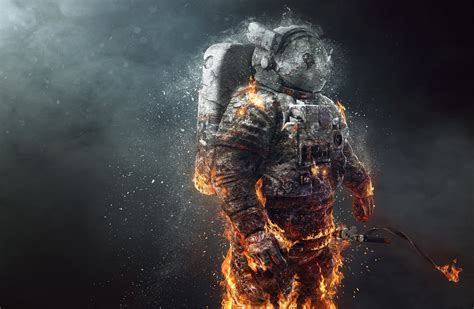 Download Fire Sci Fi Astronaut HD Wallpaper
