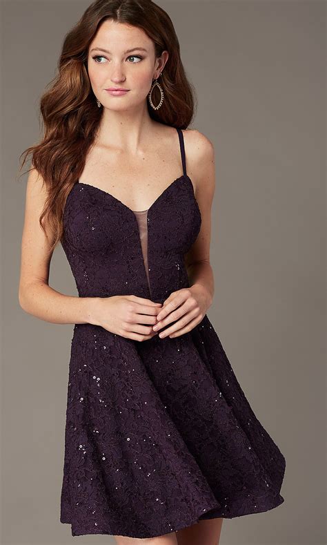 Short Grape Purple Lace Homecoming Dress Promgirl