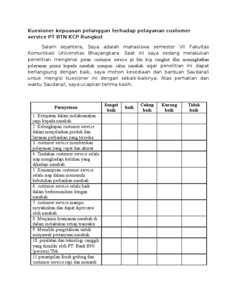 Contoh Kuesioner Tentang Kepuasan Pelanggan Jurnal Pdf Ham Imagesee Riset