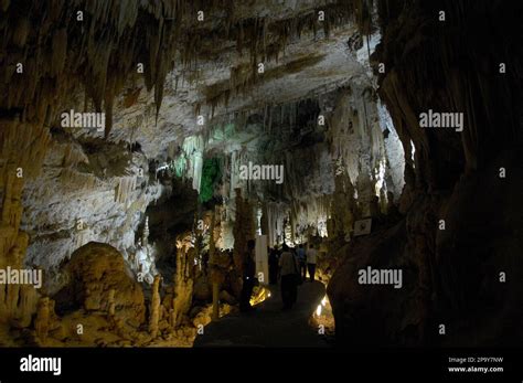Journalists Take A Tour In The Upper Cave Of The Jeita Grotto During A