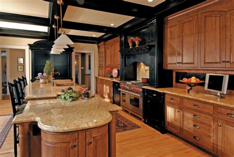 A rustic kitchen with oak cabinetry can be enhanced by the ambient lighting. 10+ Kitchens with Black Appliances in Trending Design ...