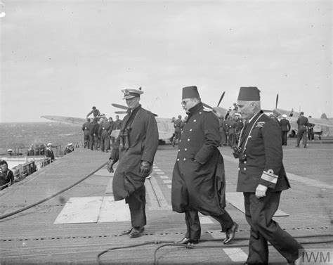 King Farouk Visits British Escort Carrier March 1945 On Board Hms