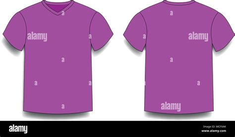 Purple Men S T Shirt Template V Neck Front And Back Side Views Vector
