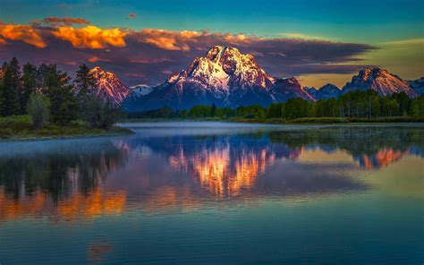 Dramatic Mountain Reflection Over Lake Wallpaper Hd