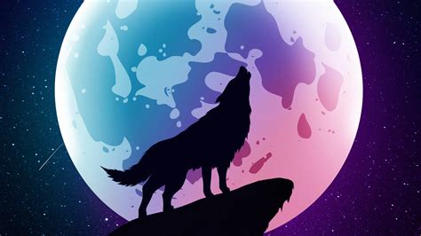 Wolf Howling Moon Night Minimal 4k