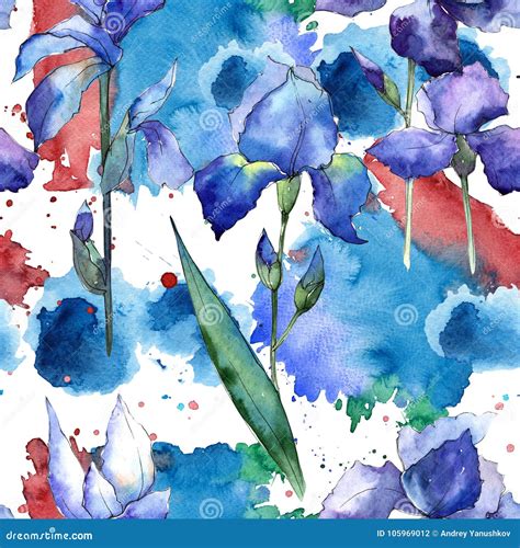 Wildflower Iris Flower Pattern In A Watercolor Style Stock