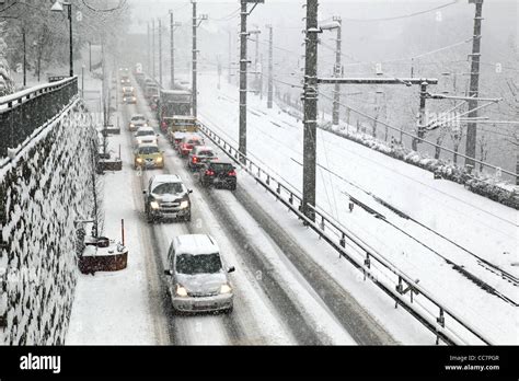 Winter Roads Traffic Jam Stock Photo Alamy