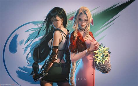 Wlop Tifa And Aerith Wallpaper Hd Wallpaper Background Image
