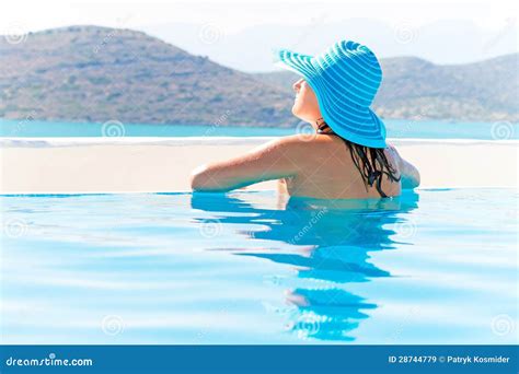 Beautiful Brunette Relaxing In Swimming Pool Royalty Free Stock Images Image 28744779