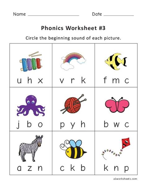 Kindergarten Phonics Worksheet 3