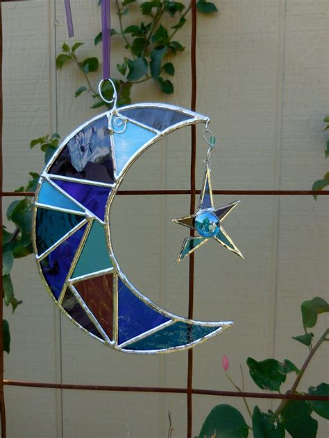 Stained Glass Moon Star Handmade Suncatcher Window