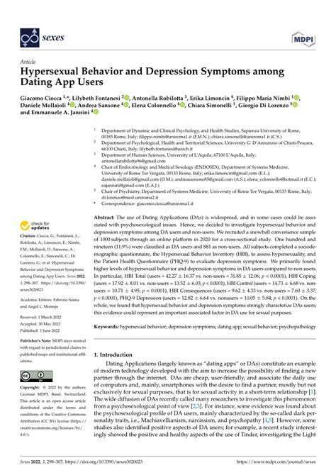 Pdf Hypersexual Behavior And Depression Symptoms Among Dating App Users
