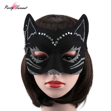 Pf Sexy Black Cat Masks Cosplay Plastic Mask With Rhinestone For Women Girls Masquerade Carnival