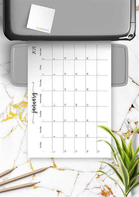 Download Printable Spacious Monthly Calendar Grid PDF