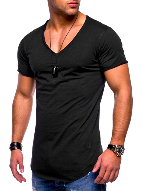 new fashion men summer t shirt v neck casual top high street solid color stylish cotton top