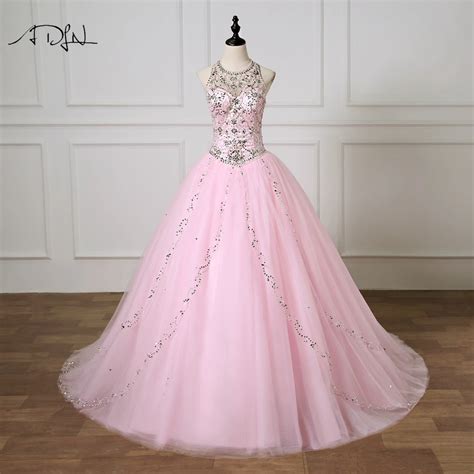 Adln Cute Pink Quinceanera Dresses Vestido 15 Anos Luxury Crystals Ball Gown Masquerade Gown