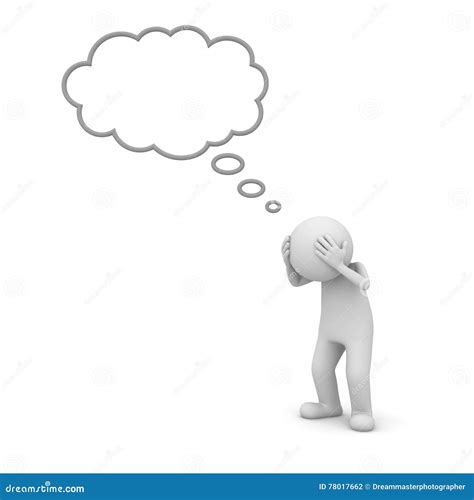 3d Man Standing And Thinking With Blank Thought Bubbles Above His Head