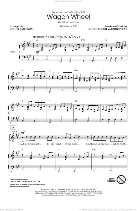 Emerson Wagon Wheel Sheet Music For Choir 2 Part Pdf