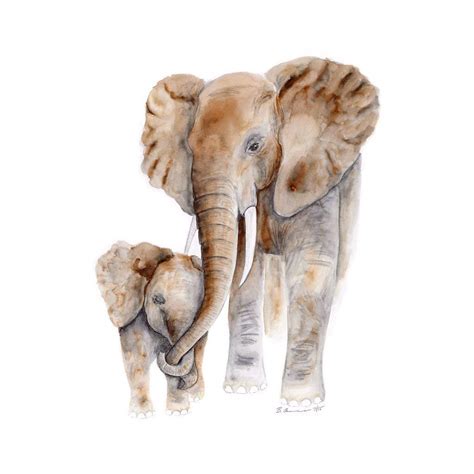 Mom And Baby Elephant Watercolor Art Nursery Wall Art