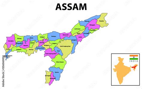 Assam Map Political And Administrative Map Of Assam With Districts Name Showing International