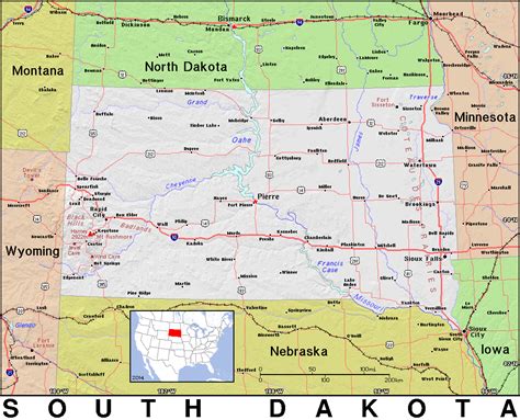 South Dakota State Map With Towns Map Of World