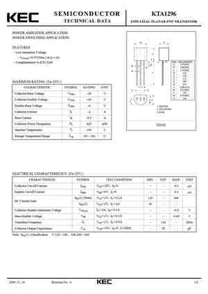 KTA1296 Datasheet Equivalent Cross Reference Search Transistor Catalog