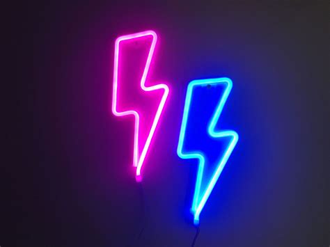 Acrylic Neon Lightning Bolt Light Usb Pink Blue White Idee