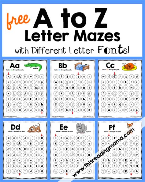 This free printable is perfect for creating all kinds of diy decor to when you're finished here, head over to the country chic cottage to find out how to make a banner with these letters in under 30 minutes (could be 15 if. Alphabet Letter Mazes {with Different Letter Fonts}
