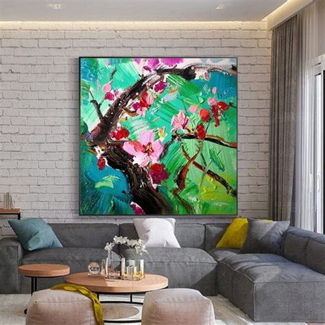 Green Flower Abstract Painting On Canvas Wall Art Picture For Etsy