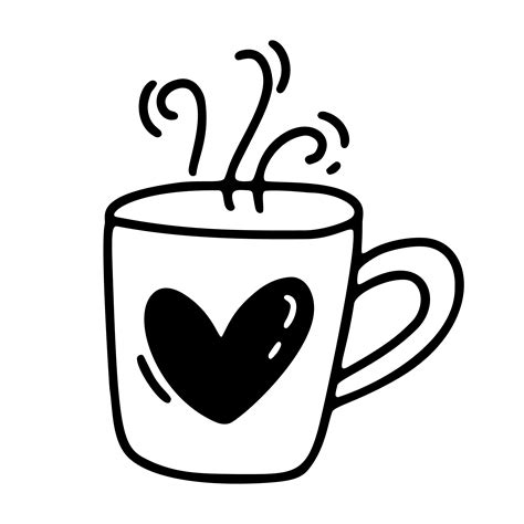It is super easy to learn how to draw, just follow these simple steps. Vector monoline cute cup of coffee with heart. Valentines Day Hand Drawn icon. Holiday sketch ...