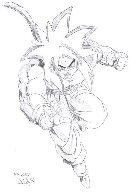 Dibujo De Goku Fase 4 En Posicion De Pelea Para Imprimir Y Colorear